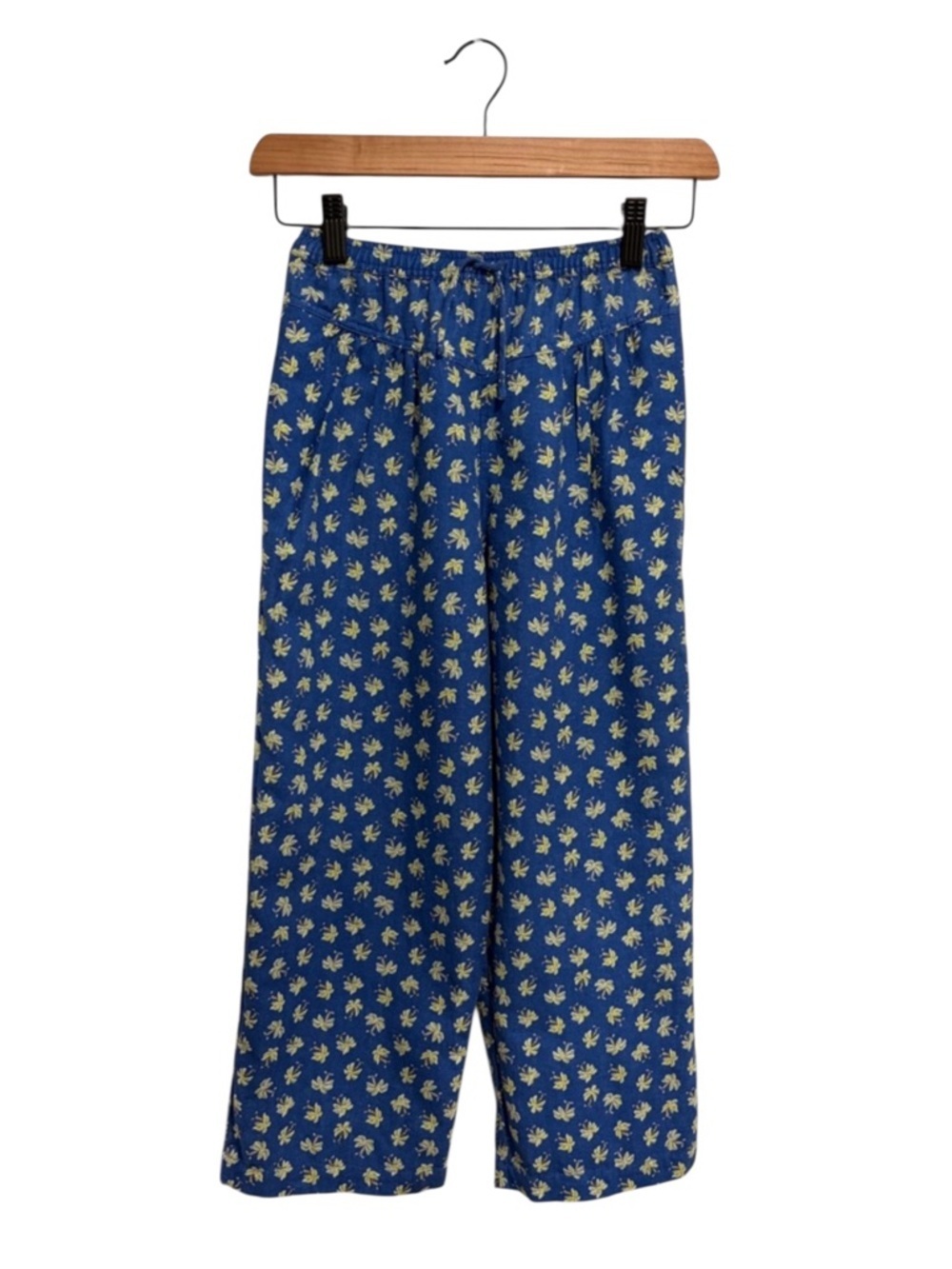 2/$20 Zara Girls Linen Cotton Blend Blue Wide-Leg Pants with Palm Tree Pattern